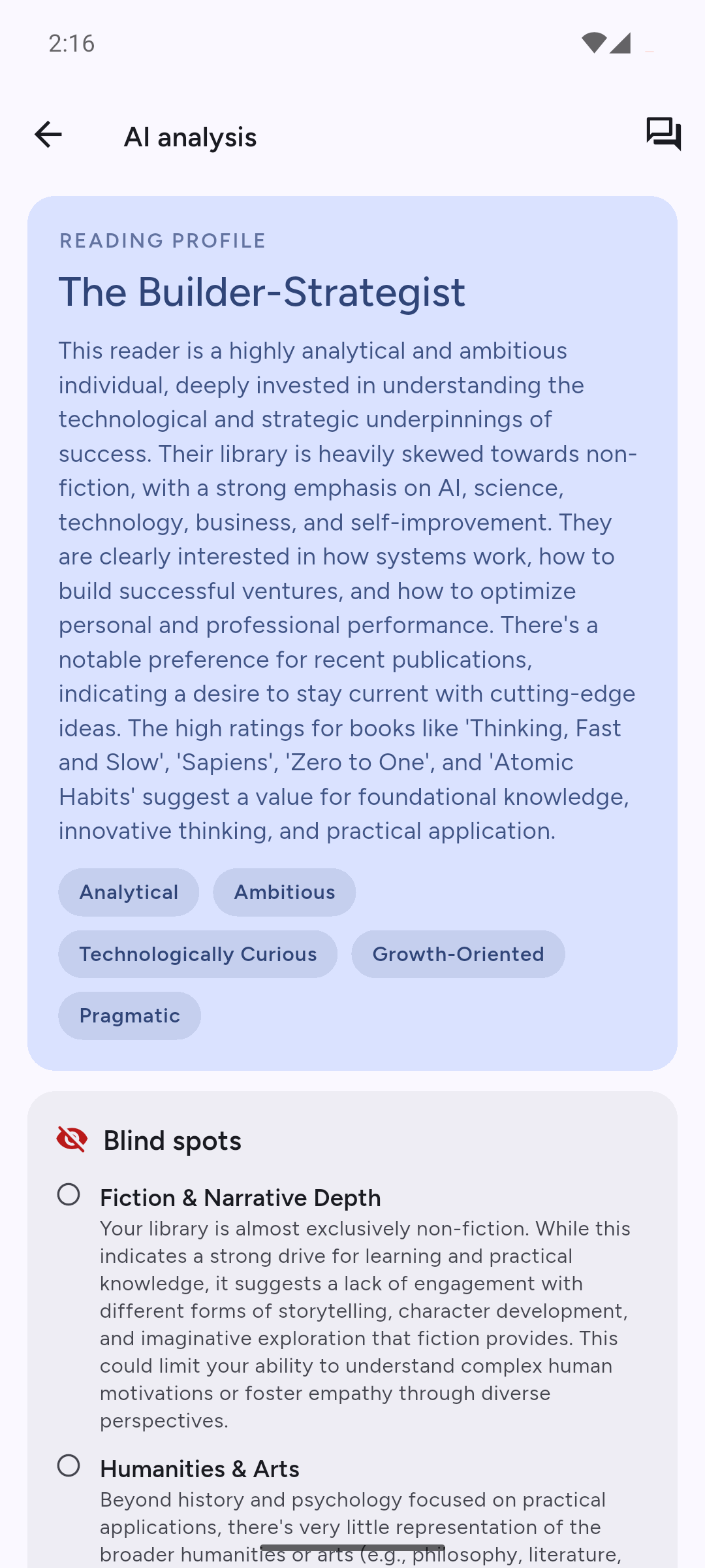 AI reading profile